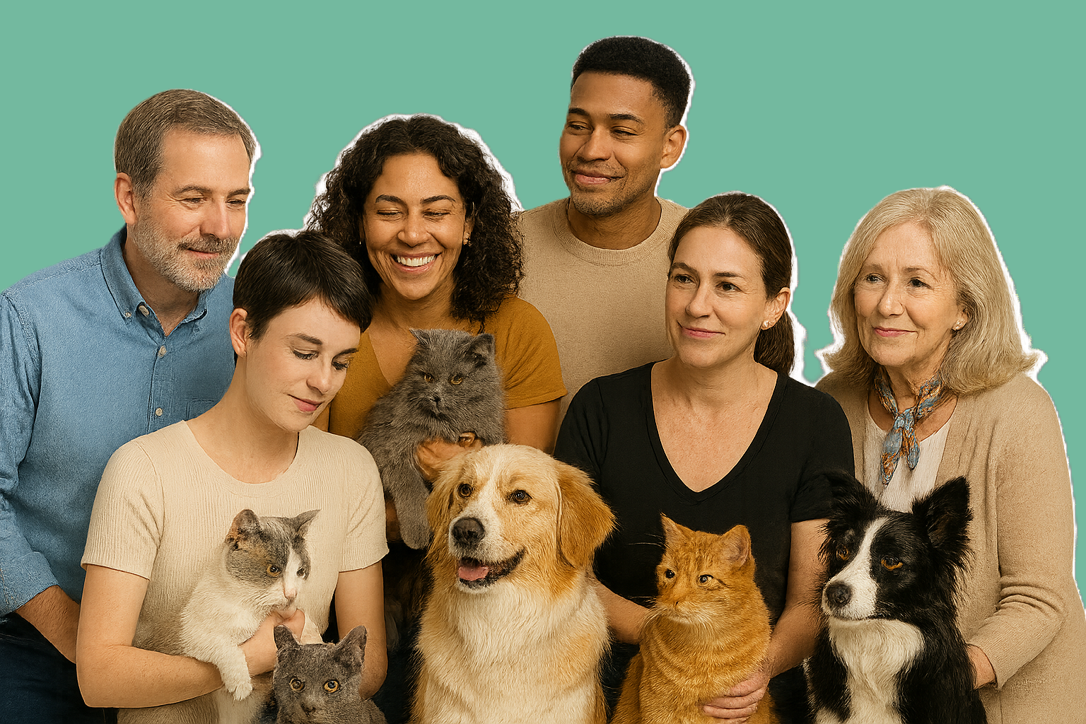 Groupe divers avec leurs animaux