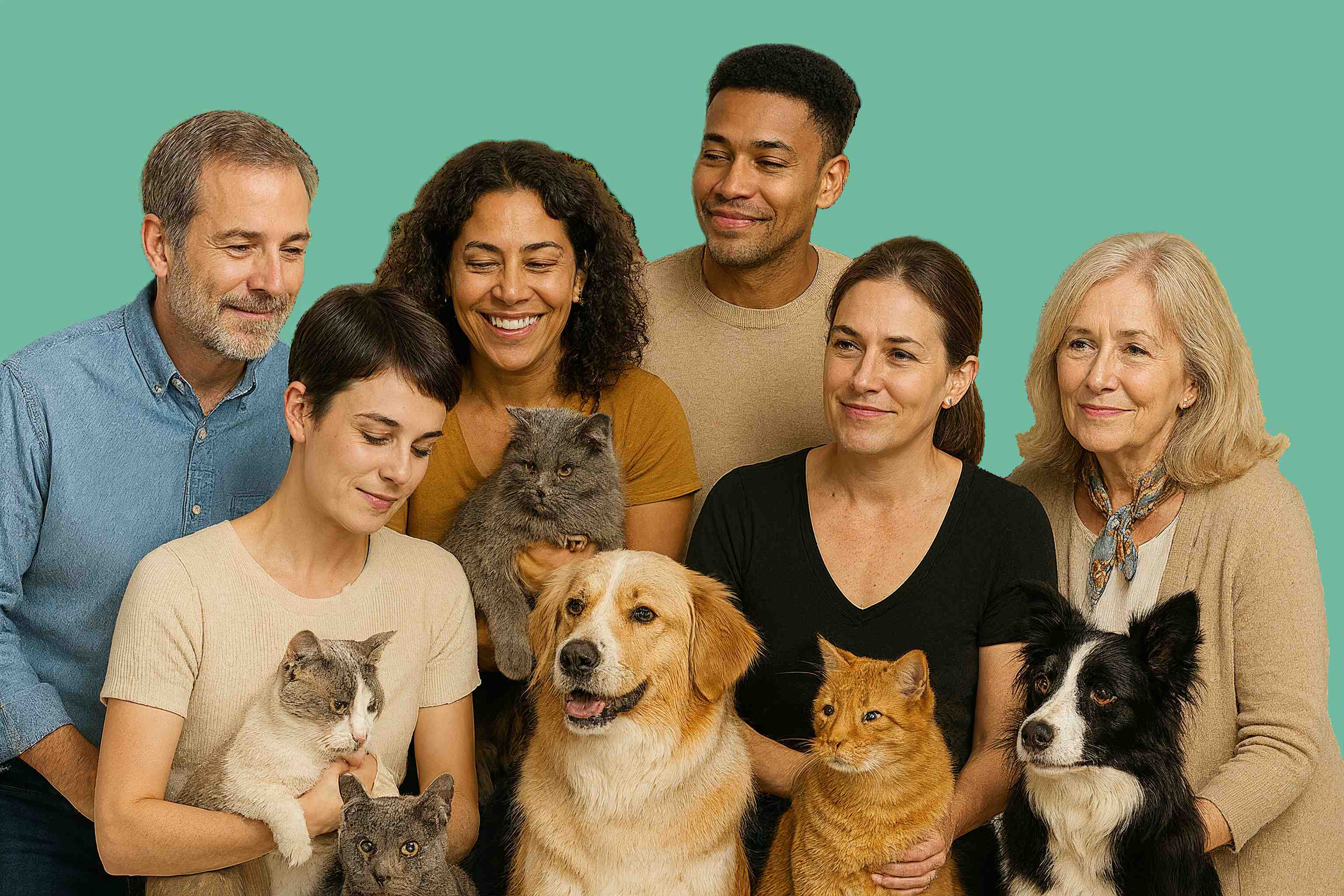 Groupe divers avec leurs animaux